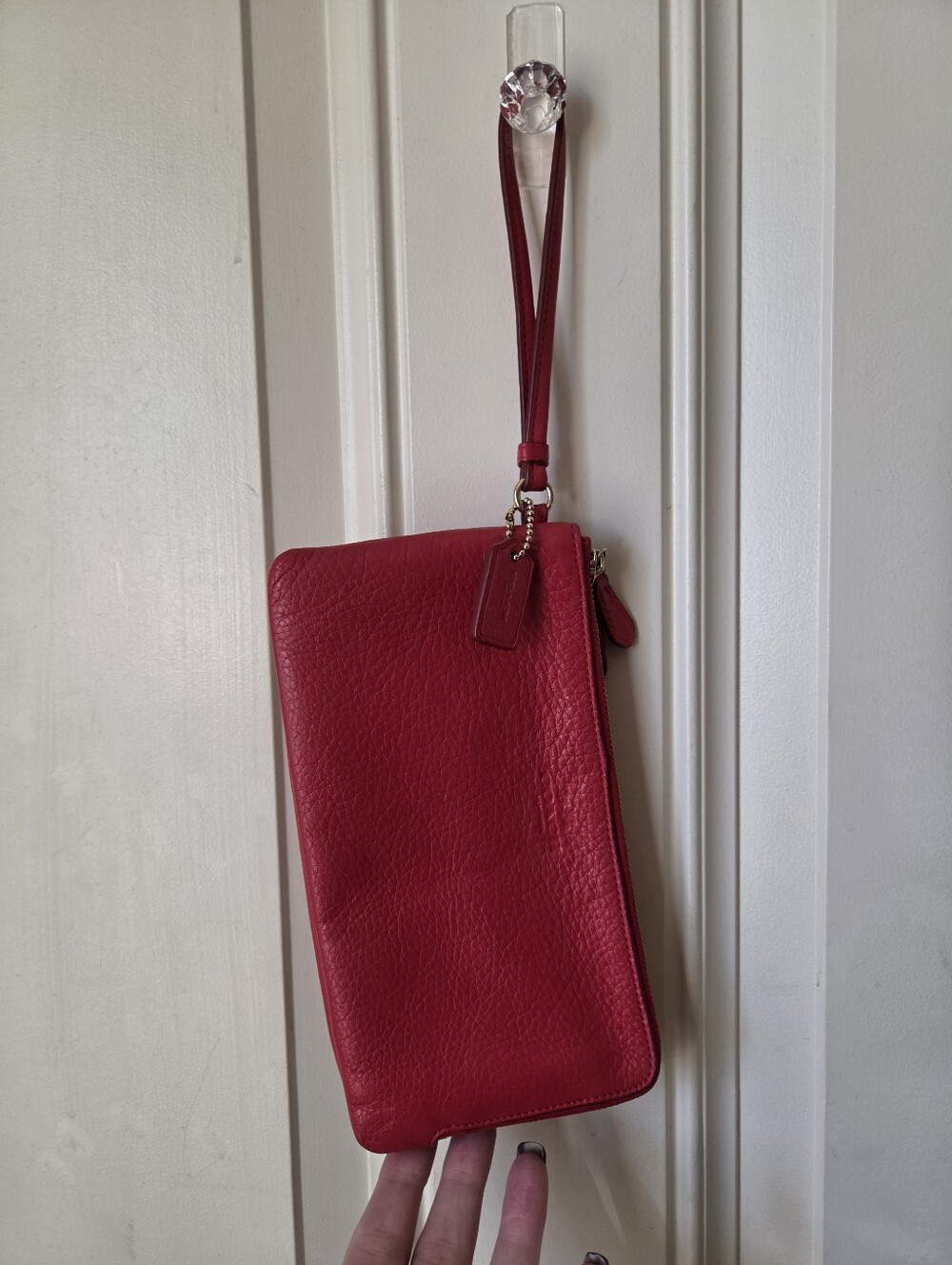 Coach • Red Pebbled Leather Double Zipper Wallet Wristlet ❤️💛